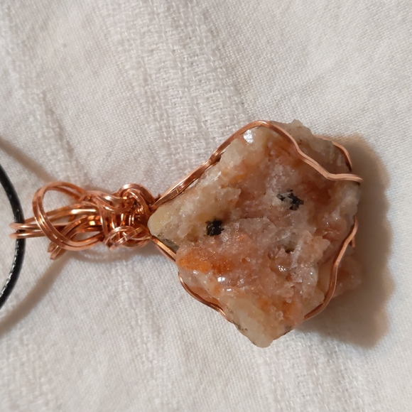 Hand Crafted Jewelry - Artisan Pendant Cord Necklace Healing Calcite Crystal
